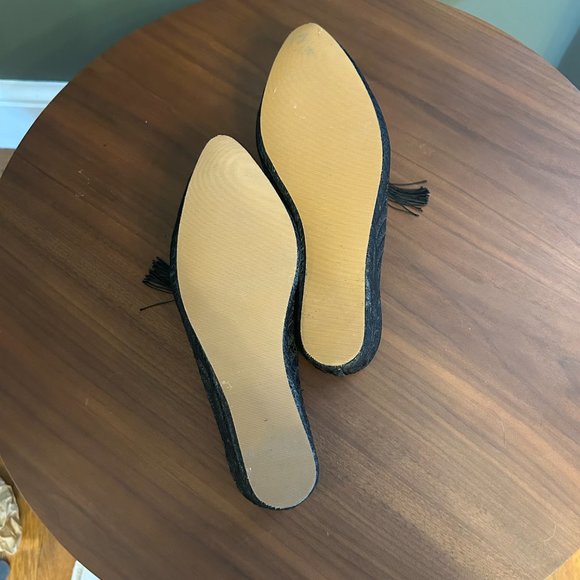 One-of-a-Kind Vintage Embroidered Lace Wedge Mules with Tassels - Picture 8 of 8